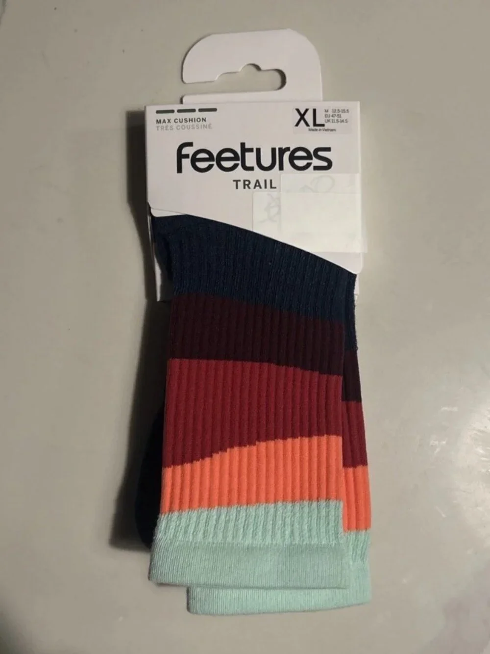 3 Pairs Feetures Socks Trail Max Cushion Mini-Crew Ascent Navy XL - Picture 4 of 11
